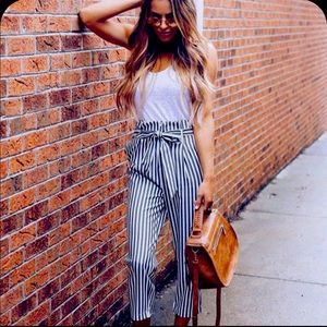 Zara stripe paperbag high waist trouser pant S
